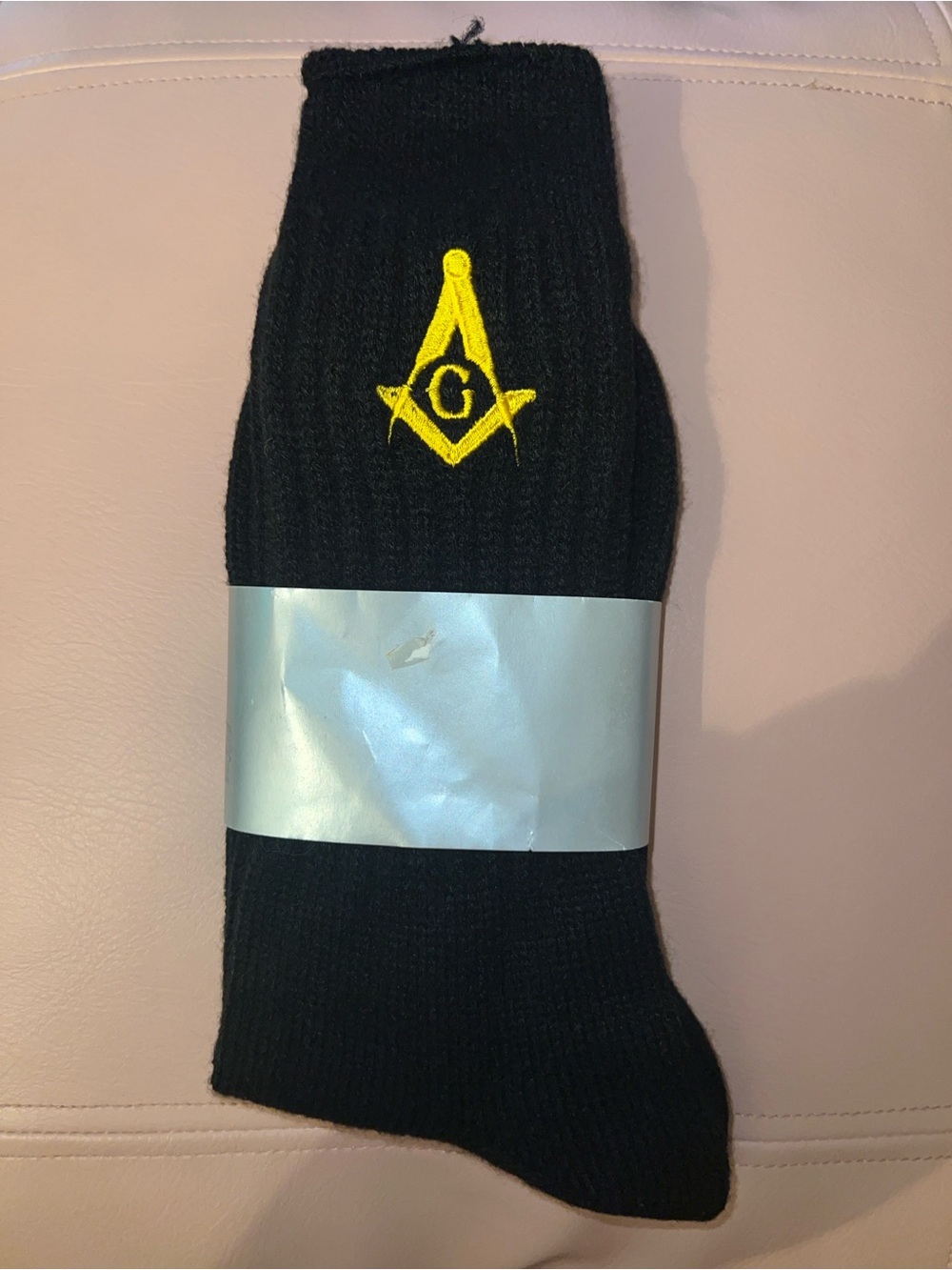 Black Crew Socks with Yellow Embroidered Emblem